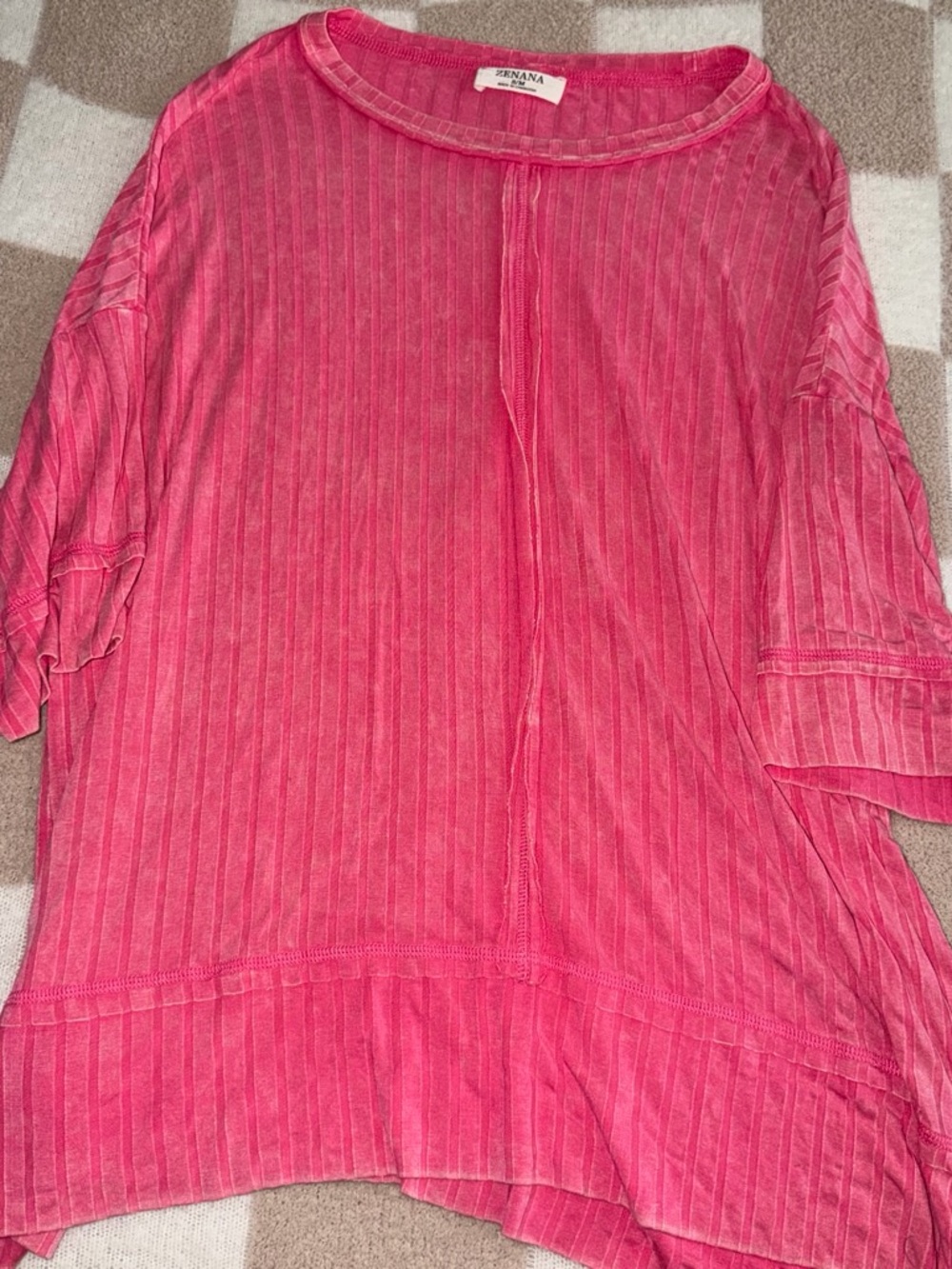 Zenana Outfitters Hot Pink Ribbed Short-Sleeve Tunic size S/M